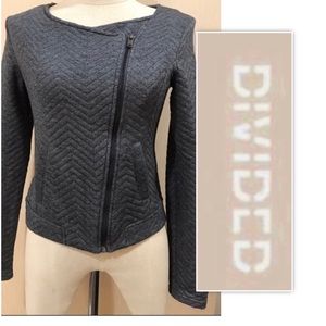 H&M Charcoal Gray Quilted Moto Cropped Asymmetrical Zip Lapel Jacket